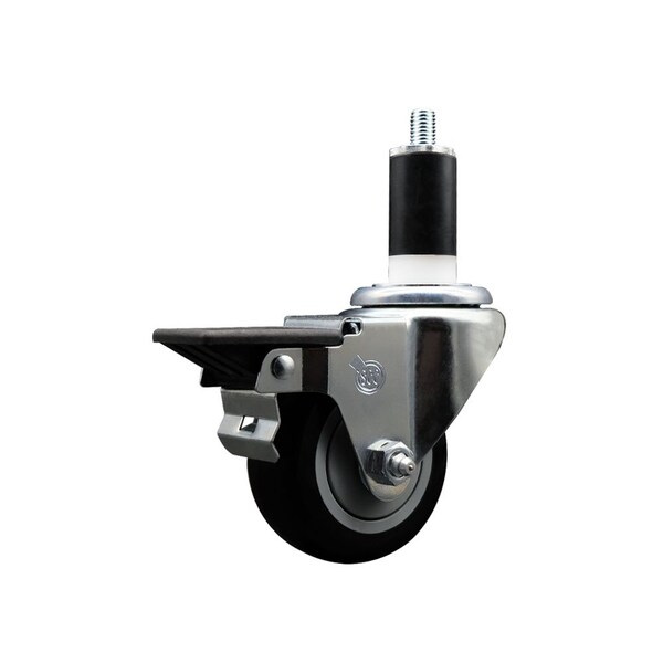3'' Black Poly Swivel 1-3/8'' Expanding Stem Caster with Brake